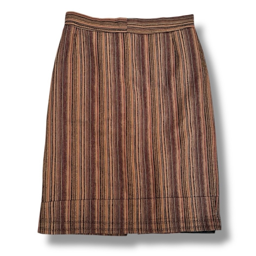 Vintage Handmade Brown Striped Textured Knee Length Skirt Women’s Size XL Retro